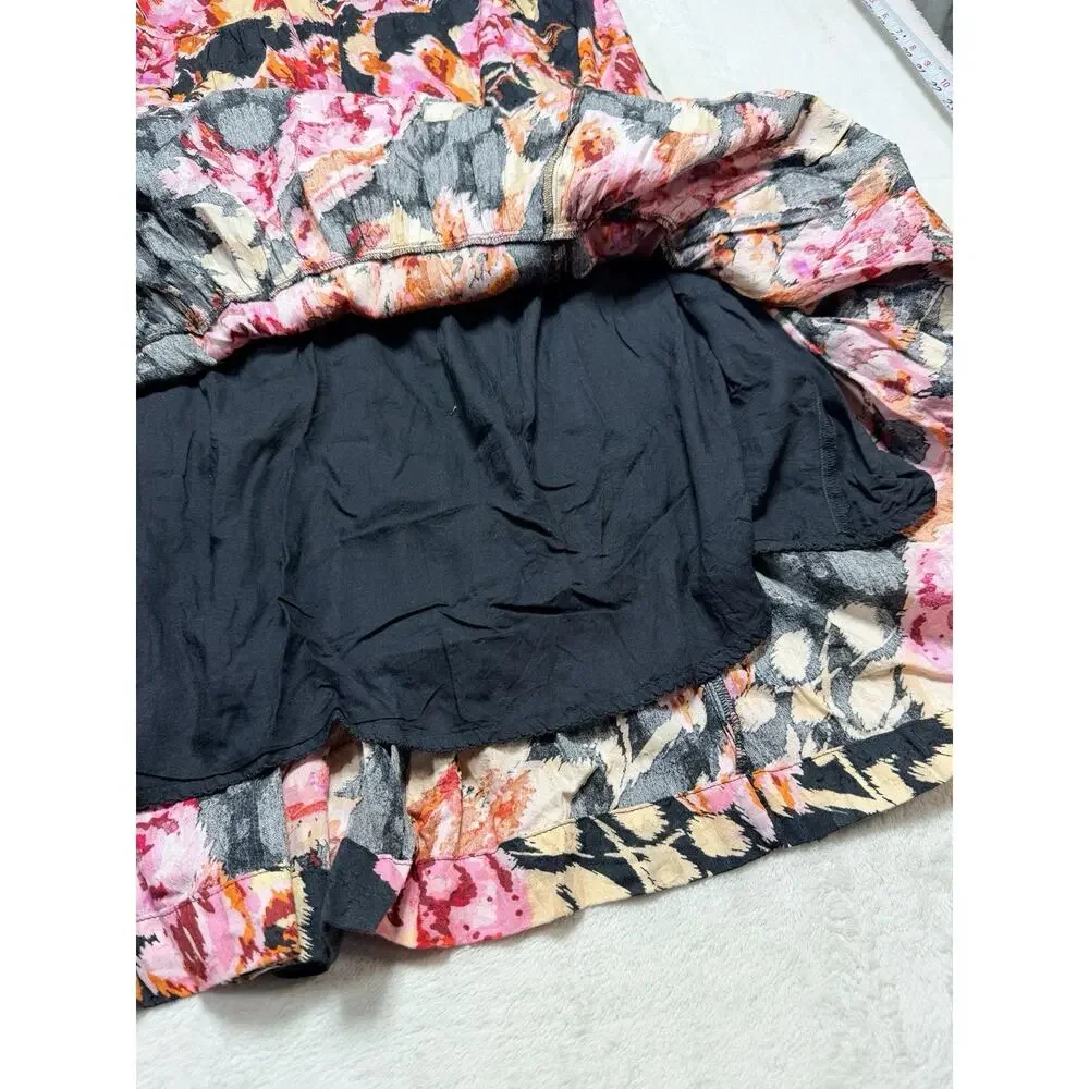 Anthropologie Black Blossom Tiered Puff Sleeve Maxi Dress Sz Sm Floral Smocked